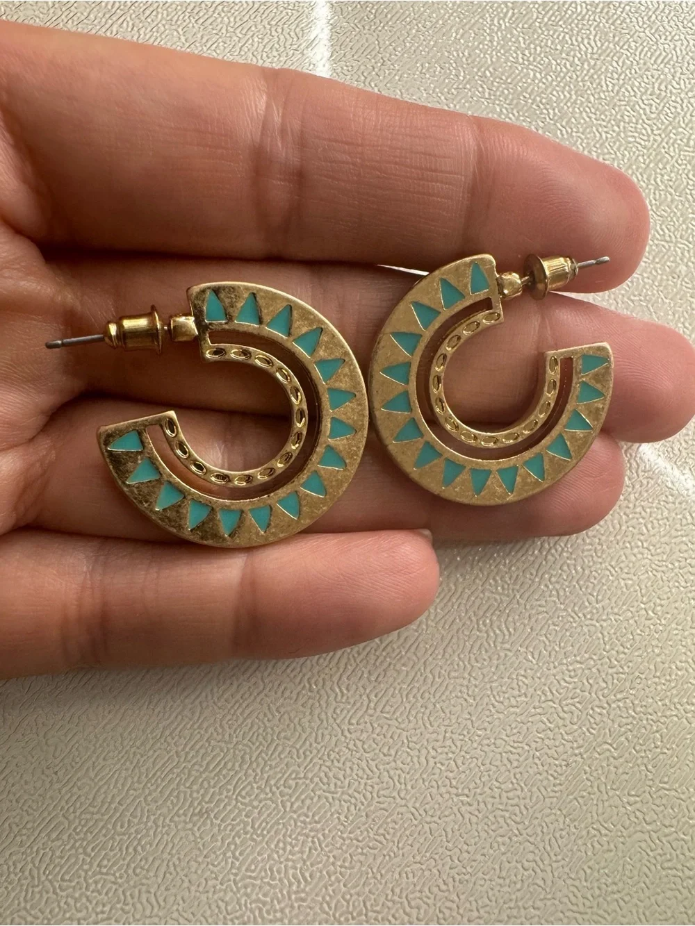Judson and Company Gold Tone Hoop Earrings With Enamel Western Etching